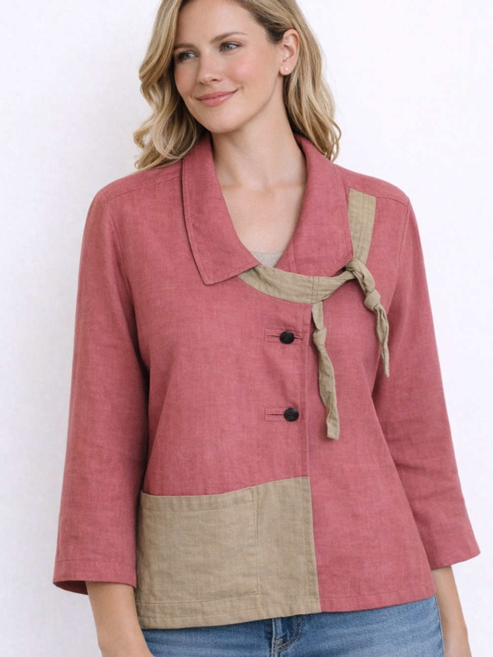 Lagenlook Artsy Boho 100 Linen Jacket Top SZ Med Made In Nepal Oversized Look